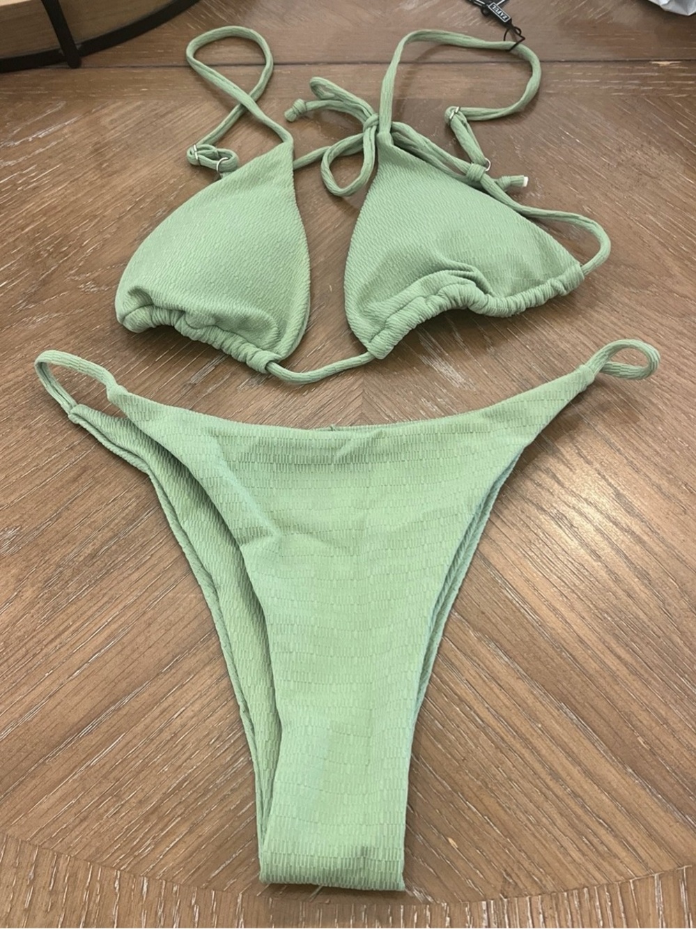 Zaful Sage Green Textured Triangle Bikini Set Size Large US 8